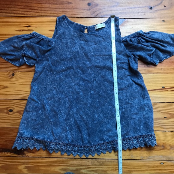 Altar’d State Blue Cotton Cold Shoulder Lace Top, EUC, M - Picture 6 of 10